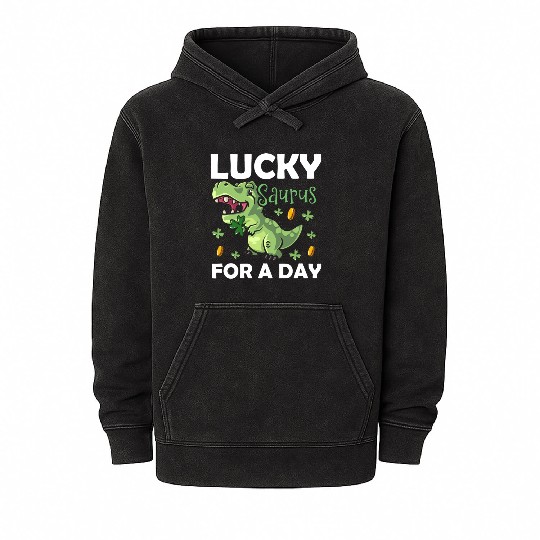 Lucky Saurus For A Day Dinosaur St. Patrick's Day Mineral Wash Hoodies