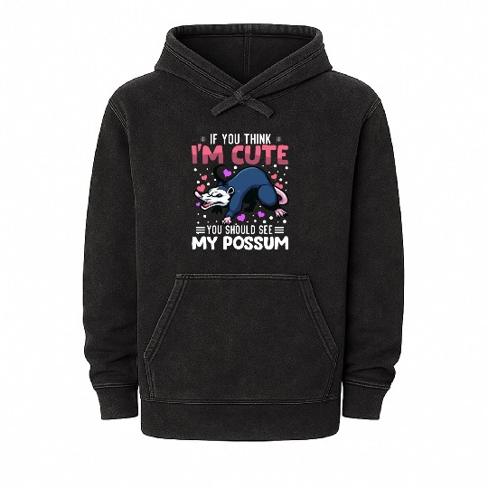 Possum Heart Valentine's Day Animal For Womens Mineral Wash Hoodies