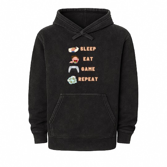 sleep eat game repeat PlayStation Mineral Wash Hoodies