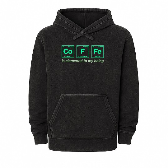 COFFEE - with elements of the periodic table Mineral Wash Hoodies
