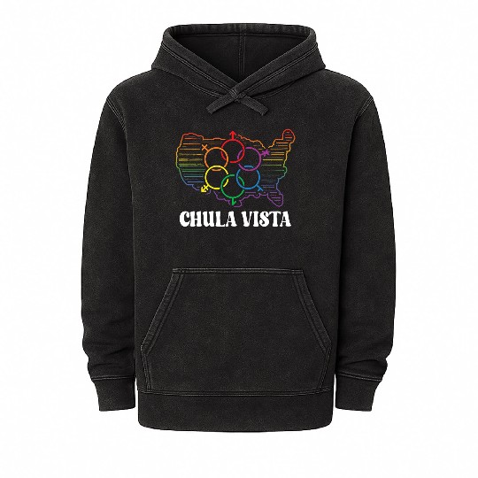Chula Vista Pride Month Pride Flag LGBT Community Mineral Wash Hoodies