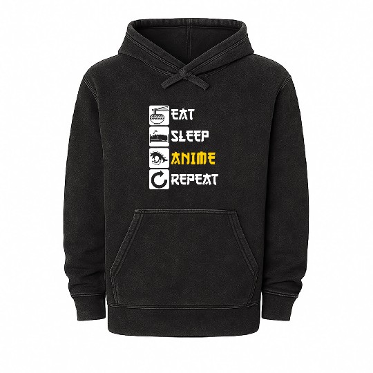 Eat Sleep Anime Repeat | Manga Japan Saying Cospla Mineral Wash Hoodies