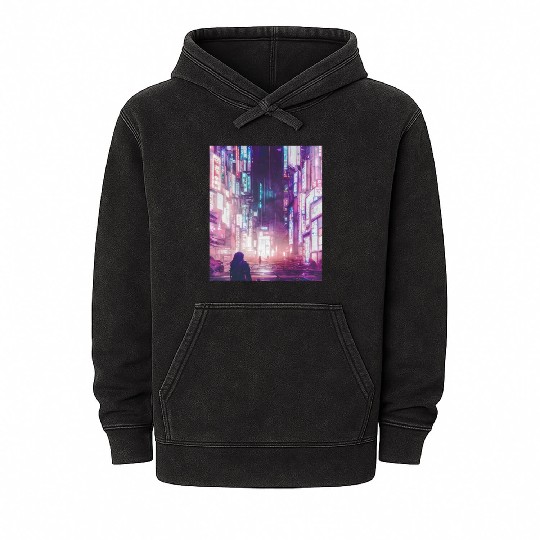 Cyberpunk Vaporwave Anime Japan Cyber aesthetic Mineral Wash Hoodies