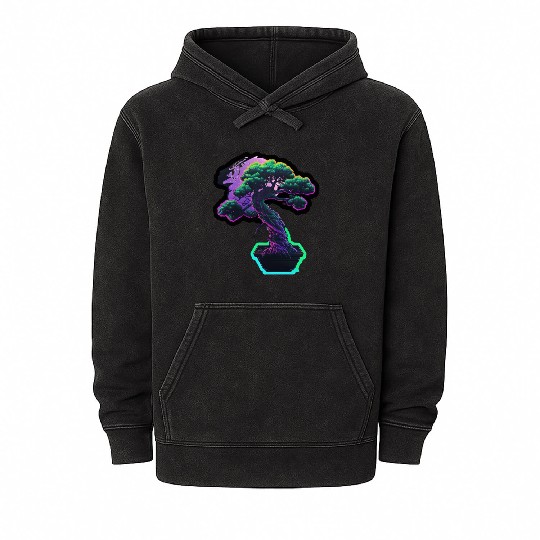 Synthwave Bonsai Tree Mineral Wash Hoodies