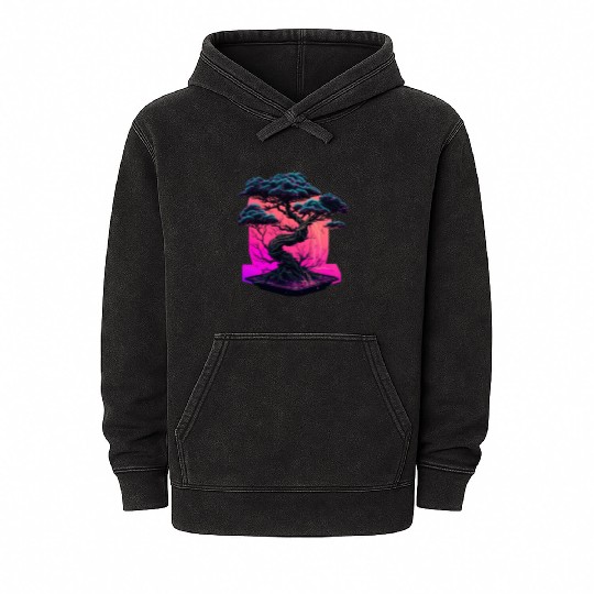 Synthwave Bonsai Tree Mineral Wash Hoodies