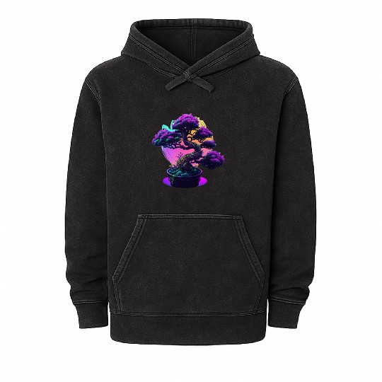 Synthwave Bonsai Tree Mineral Wash Hoodies