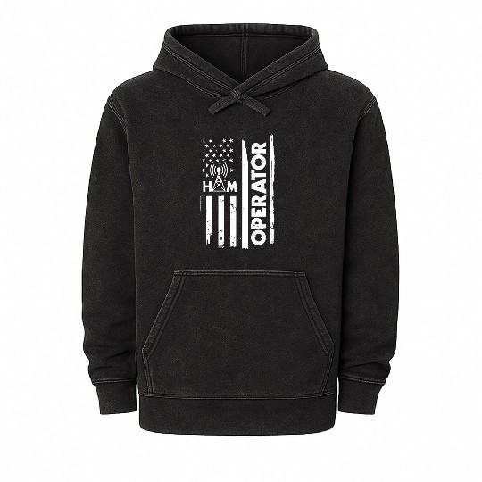 USA Flag Ham Radio Operator Mineral Wash Hoodies