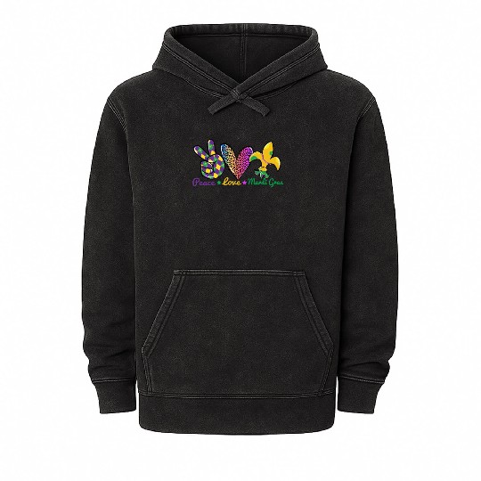 Love Peace Mardi Gras Outfit New Orleans Mineral Wash Hoodies