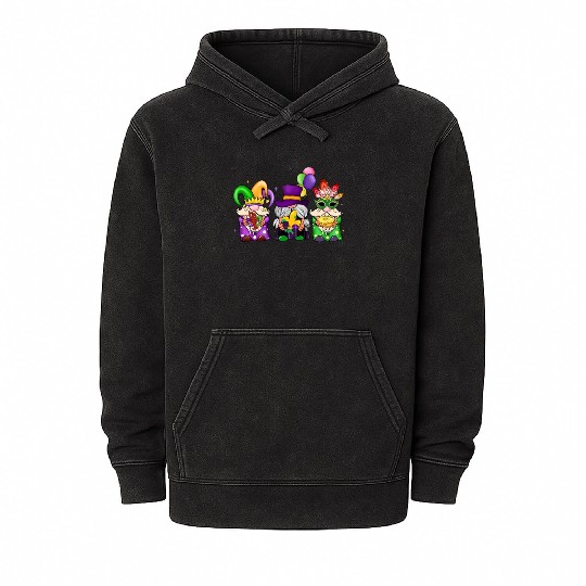 Kids Toddler Girls Fleur de Lis Mardi Gras Gnomes Mineral Wash Hoodies