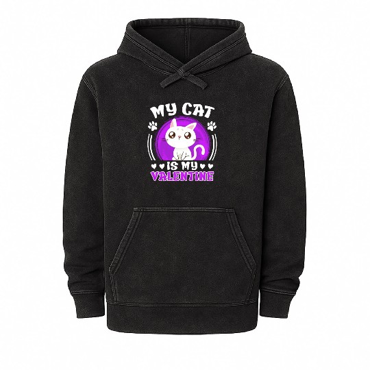 Cat love My cat is my valentine Valentine's Day Mineral Wash Hoodies