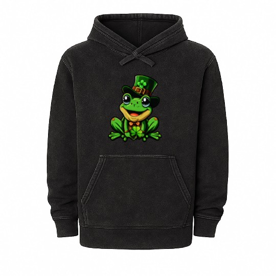 Lucky Frog St. Patrick's Day Top Hat Mineral Wash Hoodies