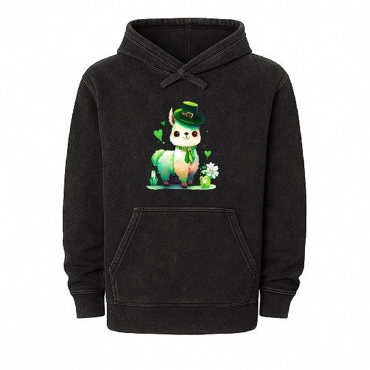 St Patrick's Day Irish Funny Llama Saint Patrick Mineral Wash Hoodies