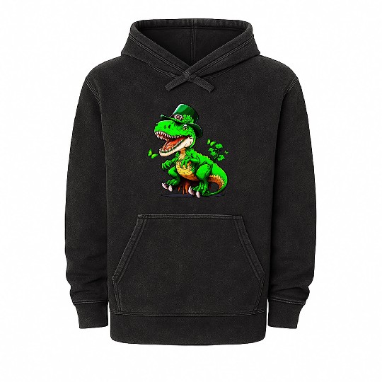 St. Patrick Day T-rex Dinosaur With Hat Mineral Wash Hoodies