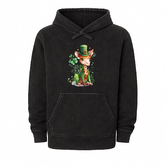 St Patrick's Day Irish Cute Giraffe Saint Patrick Mineral Wash Hoodies