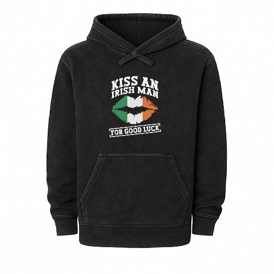 Kiss An Irish Man For Good Luck - St Patricks Day Mineral Wash Hoodies