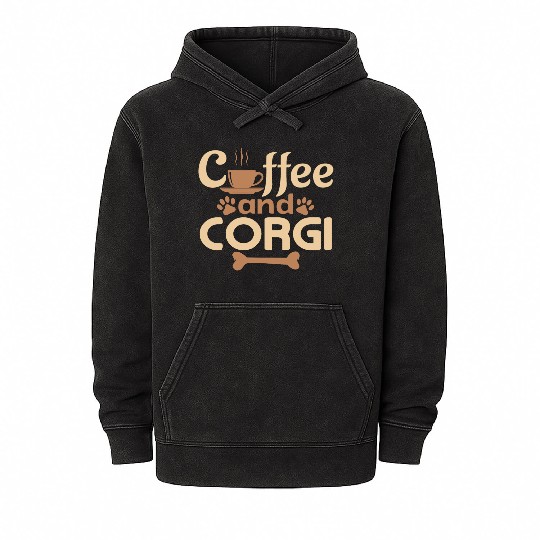coffe and Corgi funny animal design l Dog Lover Mineral Wash Hoodies