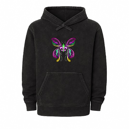Butterfly With Ornaments And Fleur De Lis For Mineral Wash Hoodies