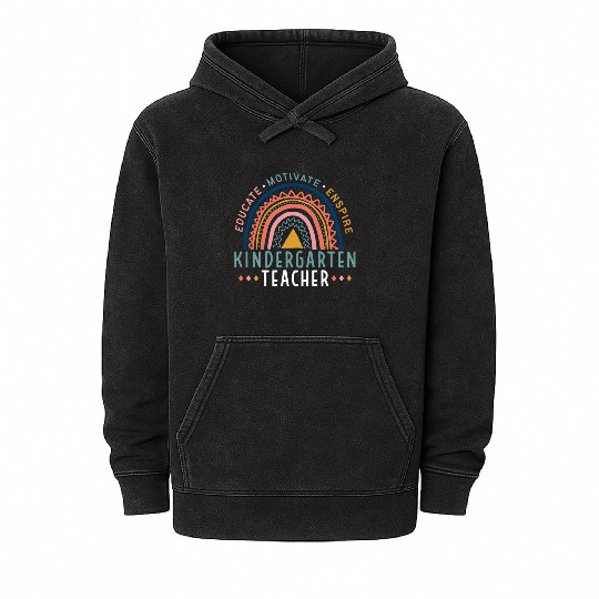 Educate Motivate Inspire Kindergarten Teacher Mineral Wash Hoodies