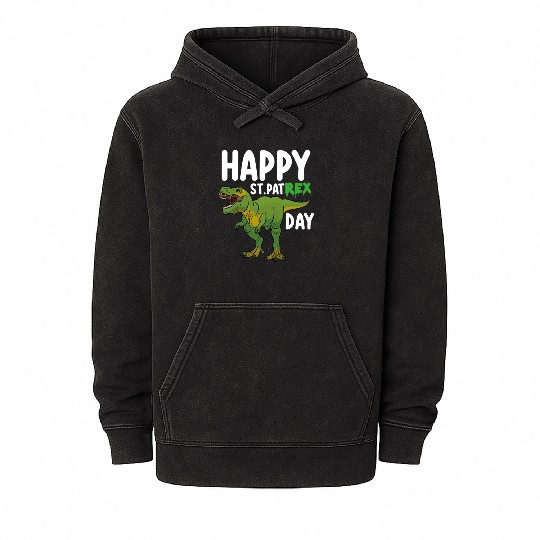 Happy St Pat Rex Day Dinosaur Mineral Wash Hoodies