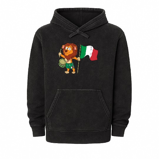 Lion with the Italy flag Mineral Wash Hoodies