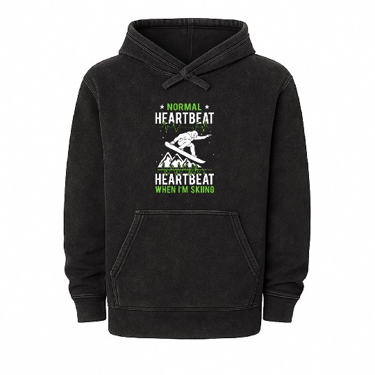 Normal Heartbeat funny skiing Mineral Wash Hoodies design