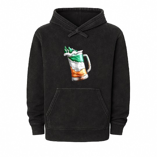 Irish Flag Coloured Glass Of Beer On St Patricks Mineral Wash Hoodies