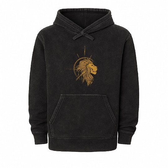 Leo Celestial Lion Head Astrology Zodiac Sign Mineral Wash Hoodies