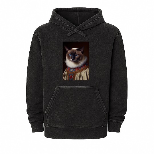 Snowshoe Queen Cat Breed Portrait Royal Renaissanc Mineral Wash Hoodies
