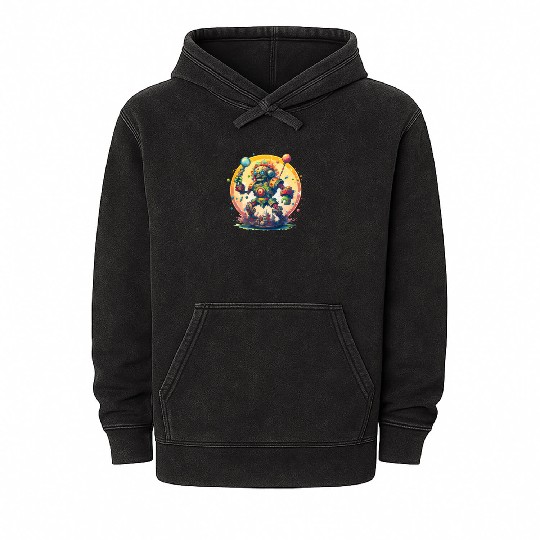 Inca,Maya robot warrior Mineral Wash Hoodies