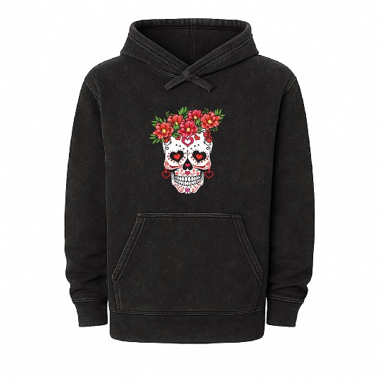Valentines Sugar Bone Muertos Day Halloween Mineral Wash Hoodies