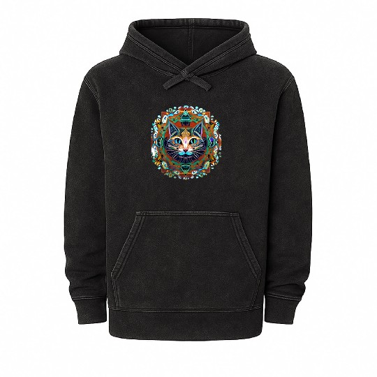 Cat Mandala. Cute Namaste Mindfulness Design Mineral Wash Hoodies
