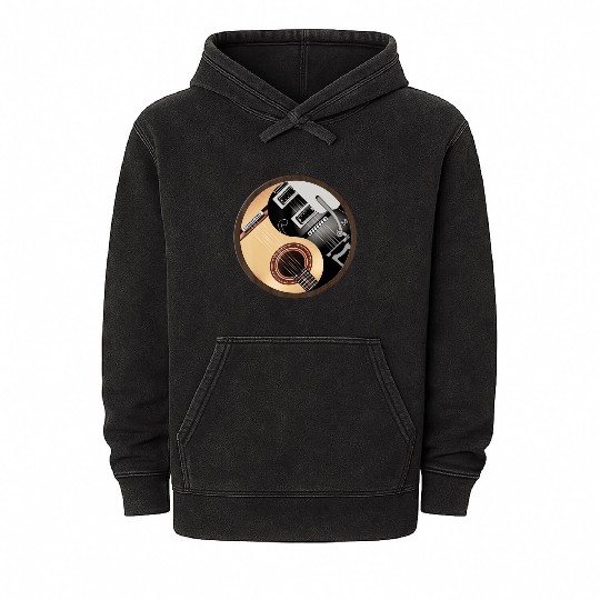 Yin Yang Guitar Cool Rock Music Funny Gift Mineral Wash Hoodies