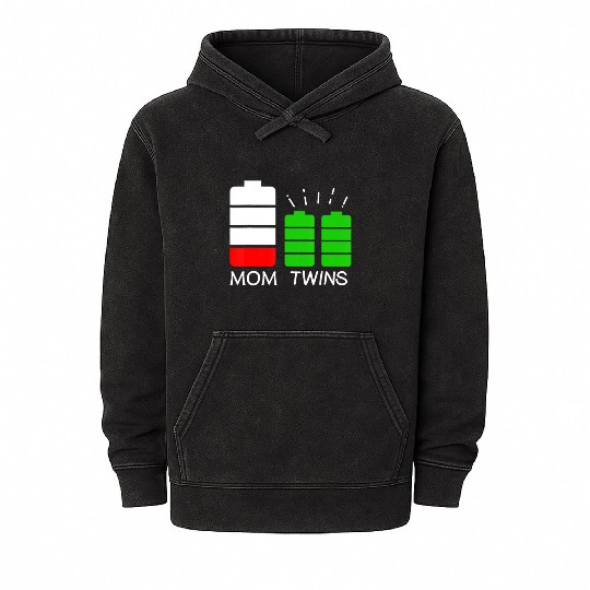 Twin Mom Low Battery Tired Mom Of Twins Mineral Wash Hoodies