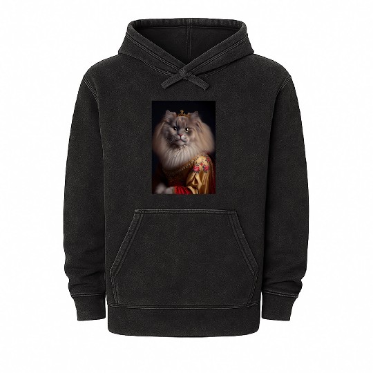British Longhair Queen Cat Breed Portrait Royal Re Mineral Wash Hoodies