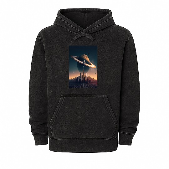 Solar system planet Saturn galaxy Mineral Wash Hoodies