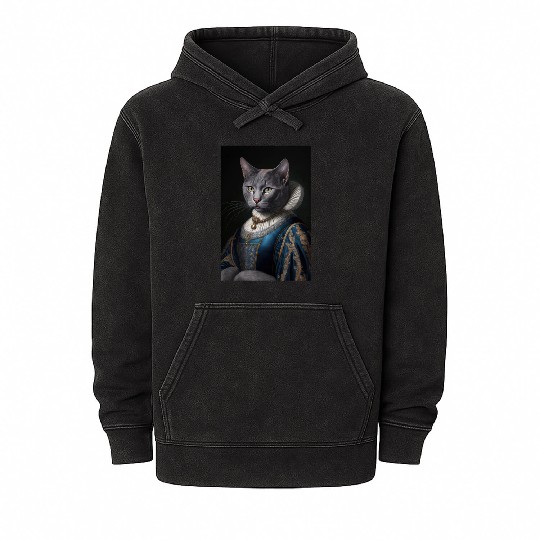 Russian Blue Cat Breed Portrait Royal Renaissance Mineral Wash Hoodies