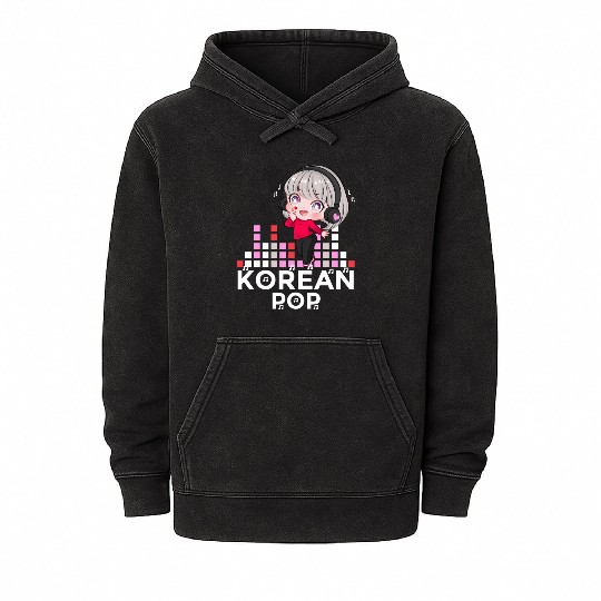 Kawaii Kpop Anime Finger Heart Korean Pop Chibi Mineral Wash Hoodies