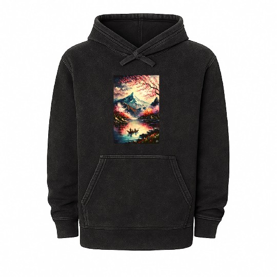 Serenity of the Cherry Blossom River Mineral Wash Hoodies