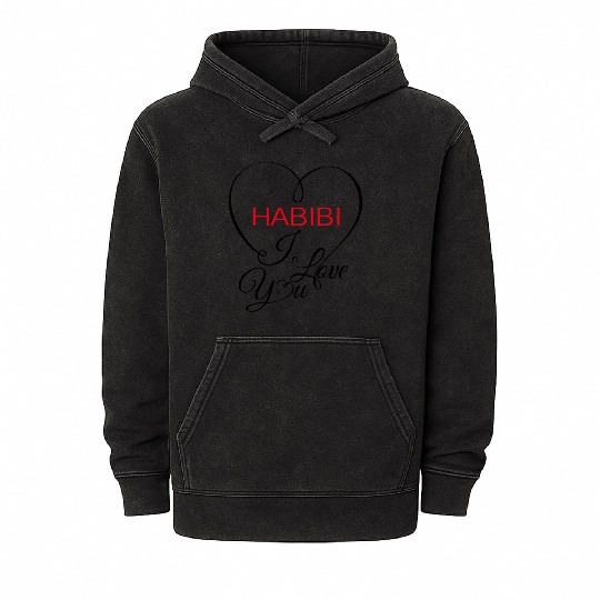 habibi i love you Mineral Wash Hoodies