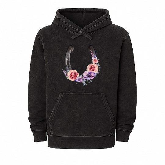 Lucky Floral Horseshoe Mineral Wash Hoodies