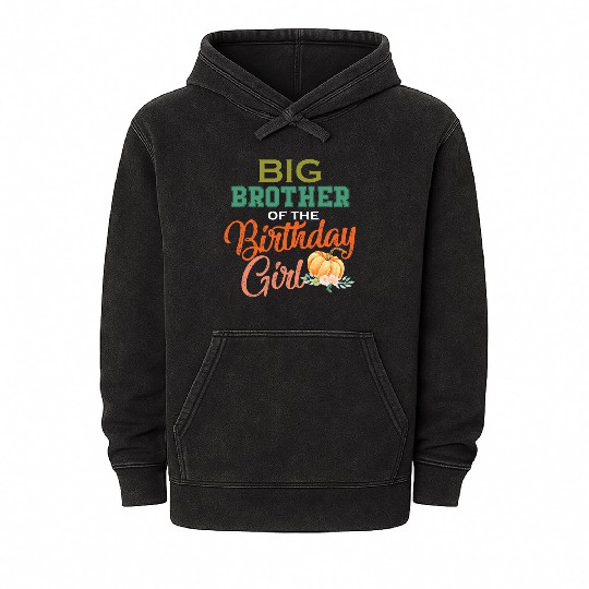 Big Brother of Birthday Girl Pumpkin Matching Mineral Wash Hoodies