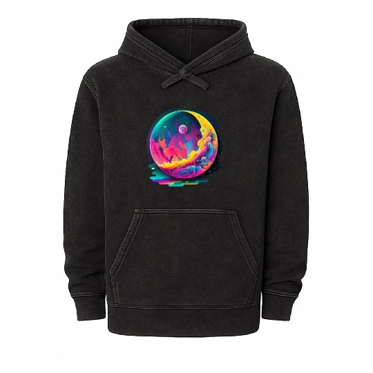 Neon Abstract Watercolor Moon Mineral Wash Hoodies