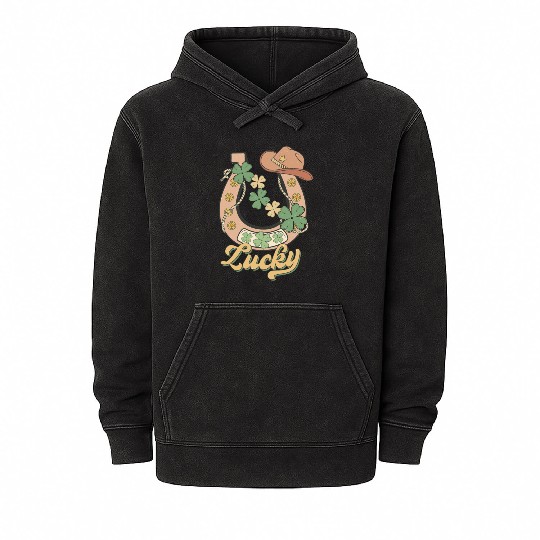 Lucky Shamrock Horseshoe Mineral Wash Hoodies