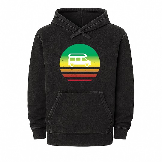 Camper Van Retro Sunset Vintage sun camping Mineral Wash Hoodies
