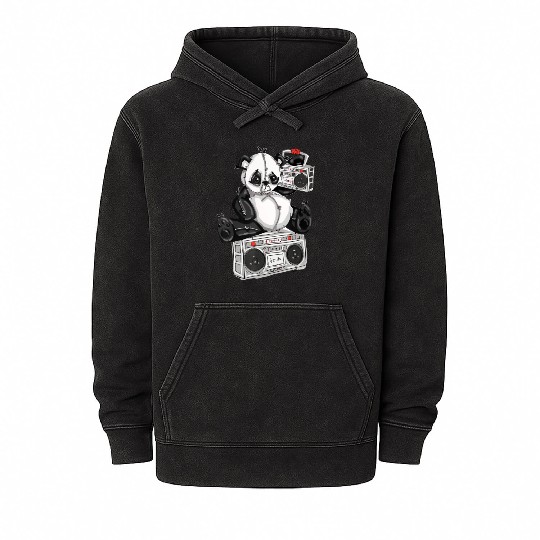 DJ Hip Hop Panda Bear by San Francisco Street Arti Mineral Wash Hoodies
