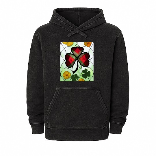 Red plaid Shamrock with Yellow Poppies (AI Art) Mineral Wash Hoodies