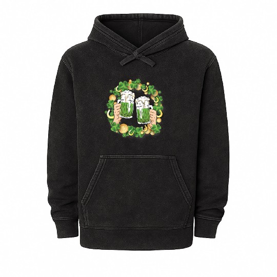 St. Patrick's Day Irish Green Beer, Wine Cups Mineral Wash Hoodies