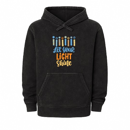 Funny Hanukkah Let Your Light Shine Menorah Adults Mineral Wash Hoodies