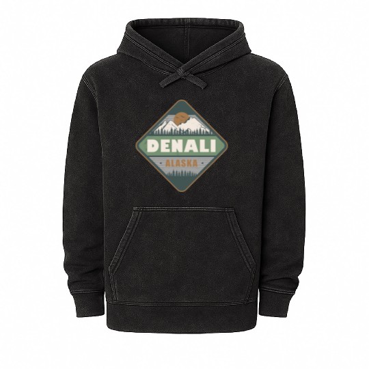 Denali Alaska US Vintage Hiking Design Mineral Wash Hoodies