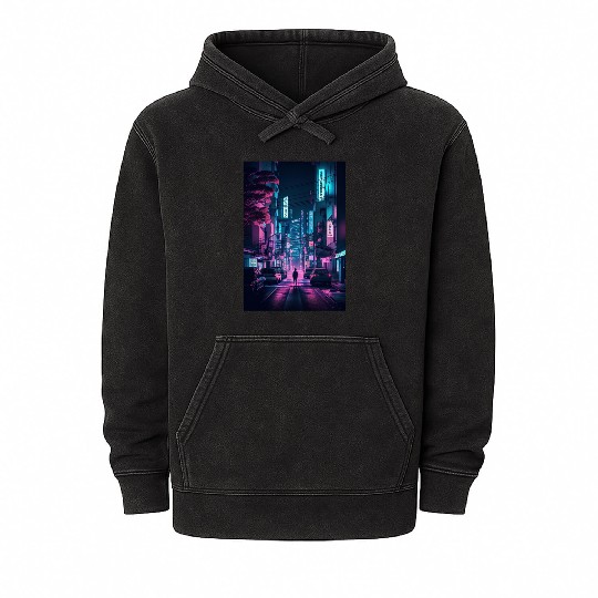 Tokyo Japan Japanese Aesthetic Graphic Night Scene Mineral Wash Hoodies